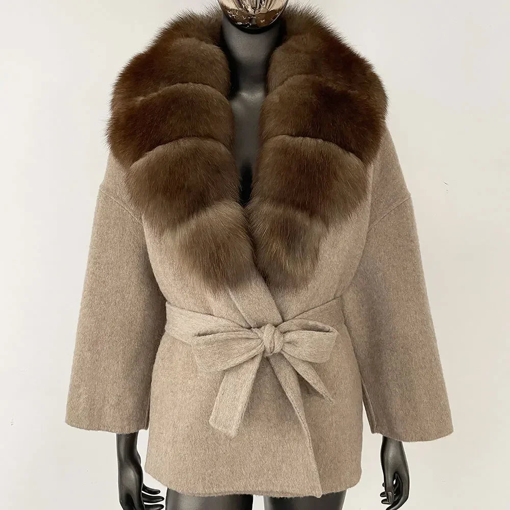LOLA WOOL BLEND FOX FUR COAT
