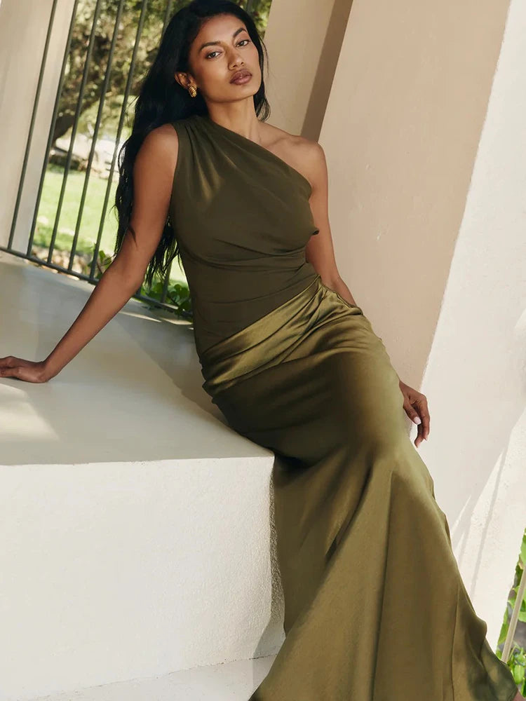 PAULINA SATIN ONE SHOULDER DRESS