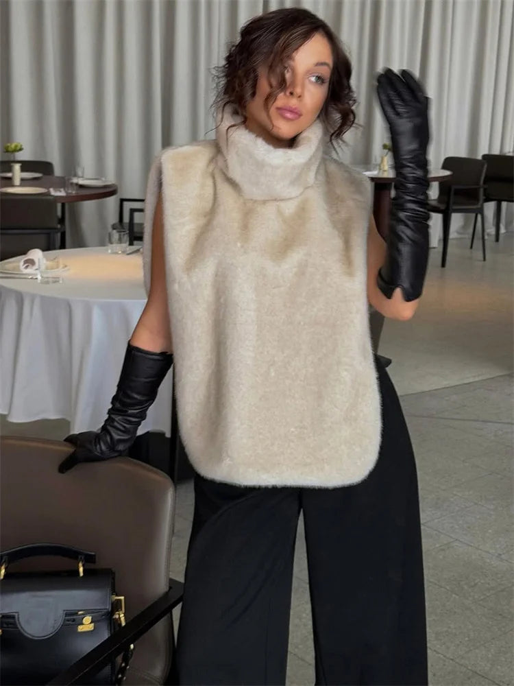 HARLI FAUX FUR TURTLENECK VEST