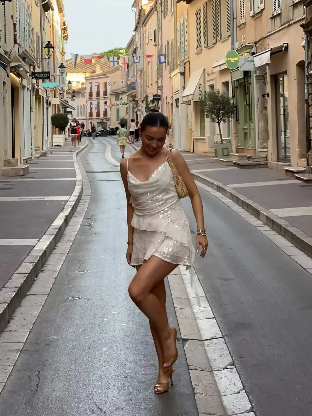 LELI SEQUIN RUFFLE MINI DRESS