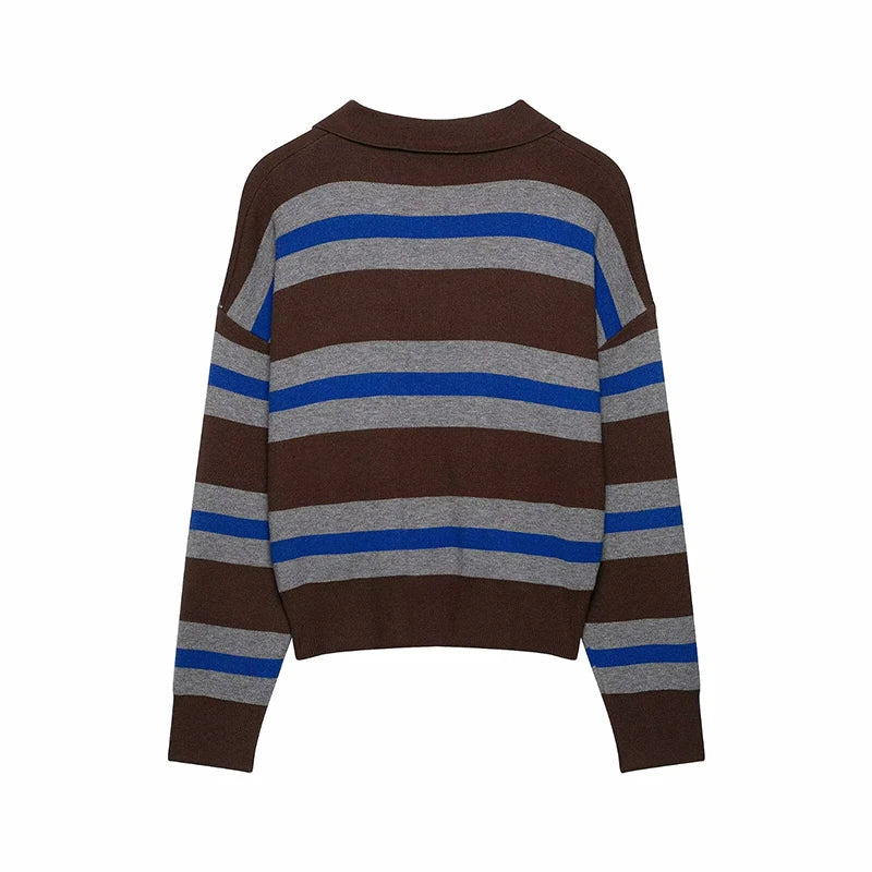 Joelene Striped Polo Collar Knit Sweater