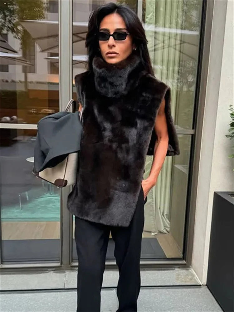 HARLI FAUX FUR TURTLENECK VEST