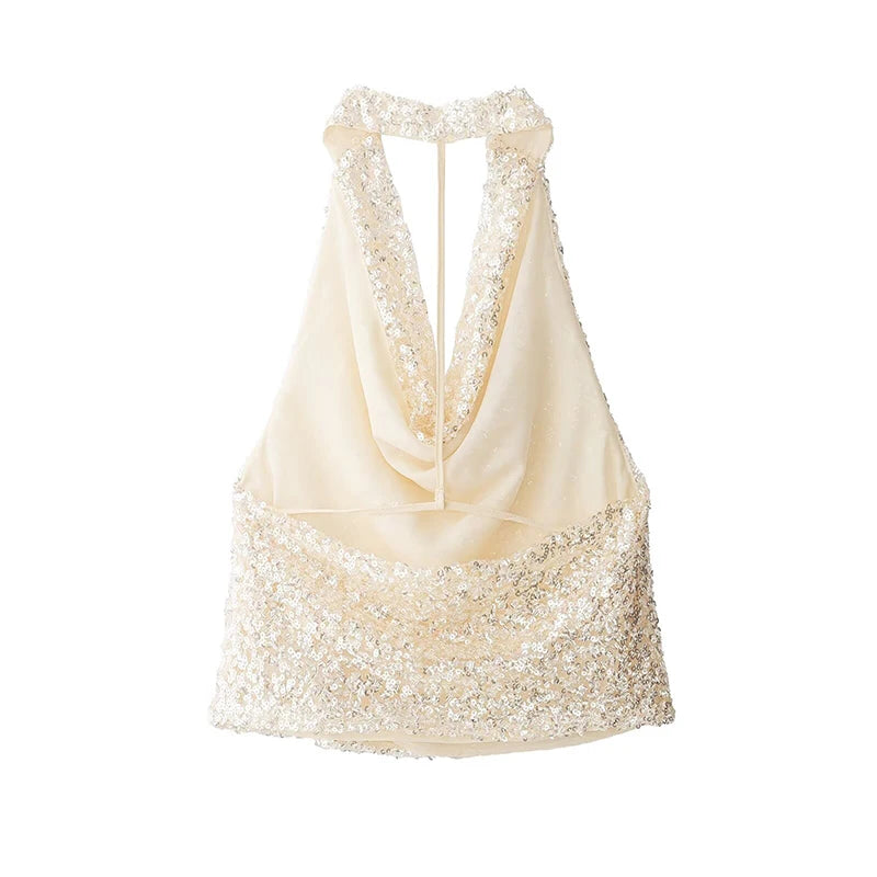 ANDRO SEQUIN HALTER TOP