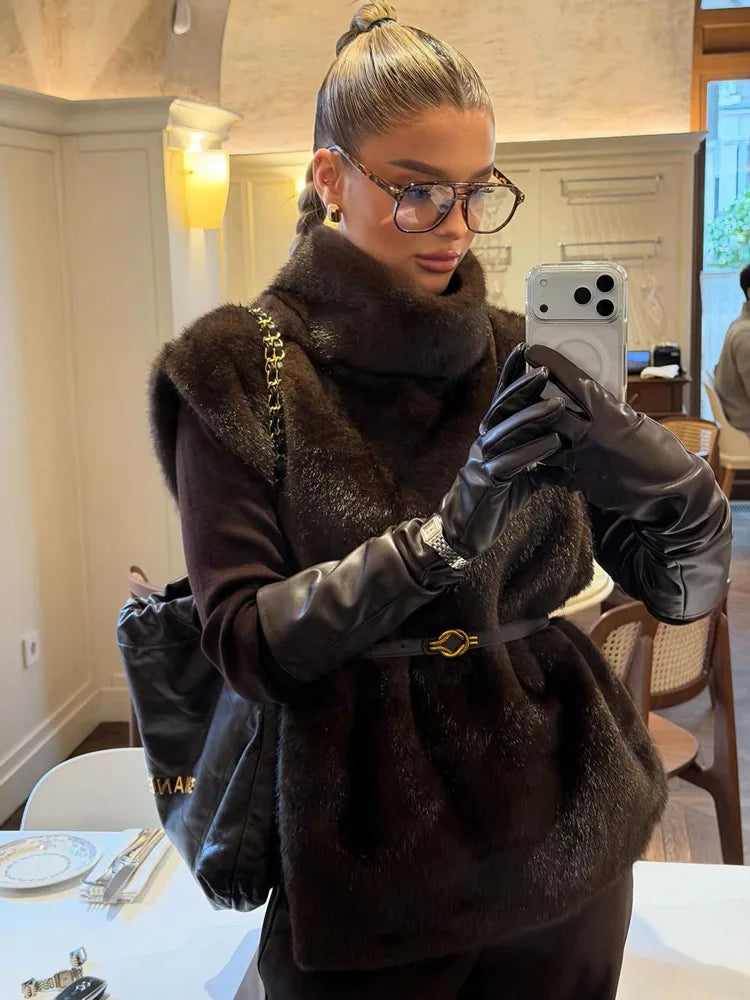 HARLI FAUX FUR TURTLENECK VEST