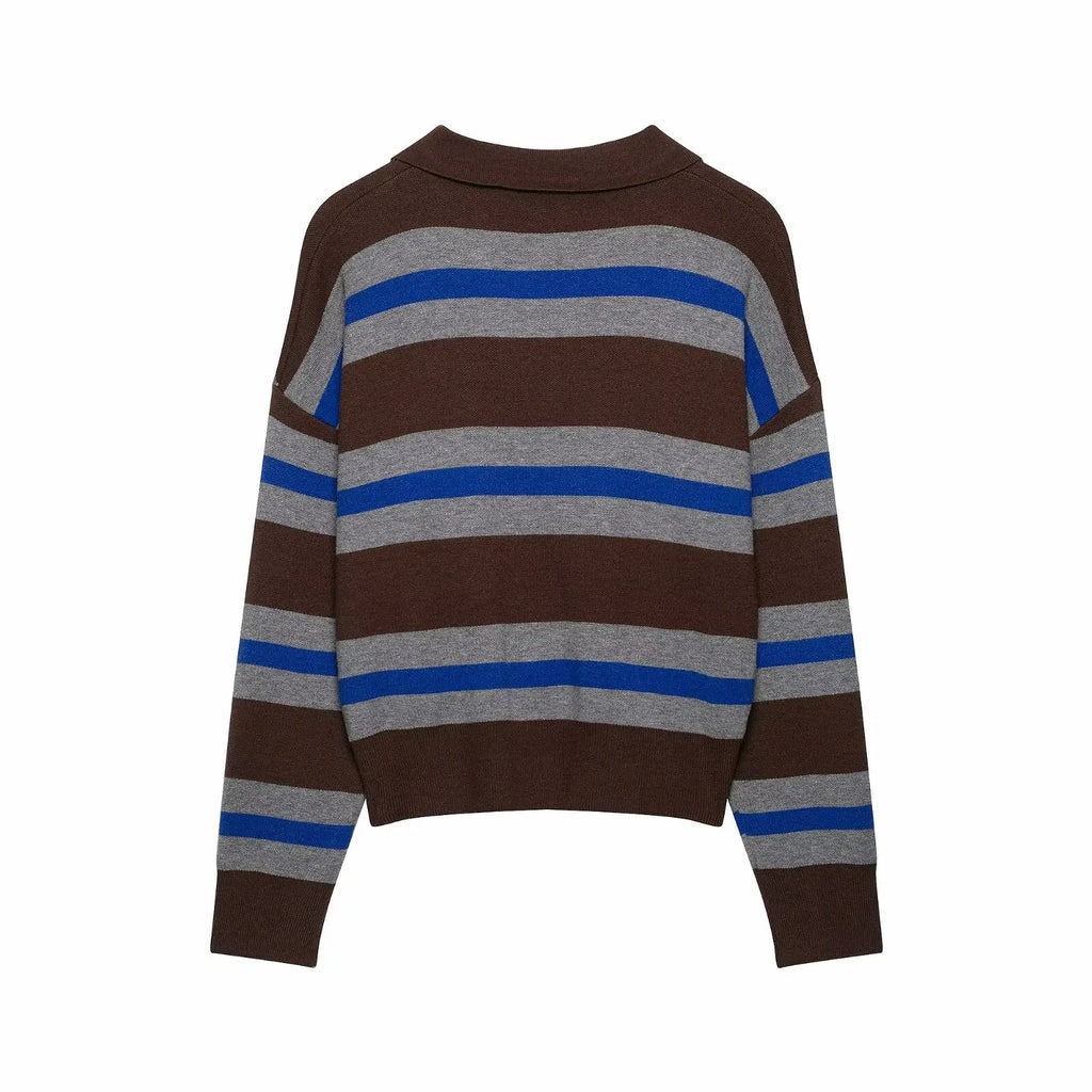 Joelene Striped Polo Collar Knit Sweater