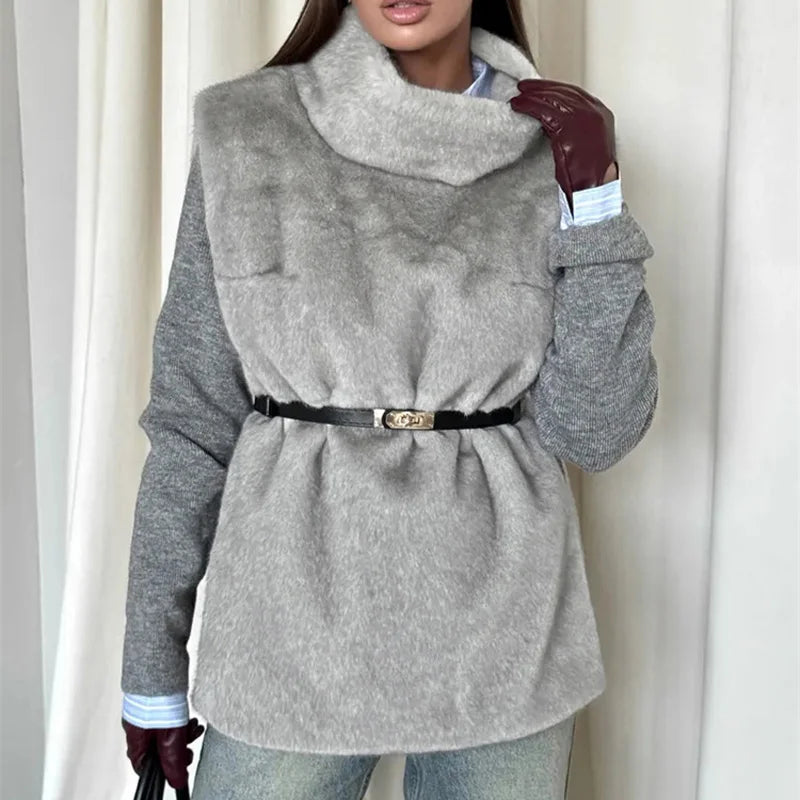 HARLI FAUX FUR TURTLENECK VEST