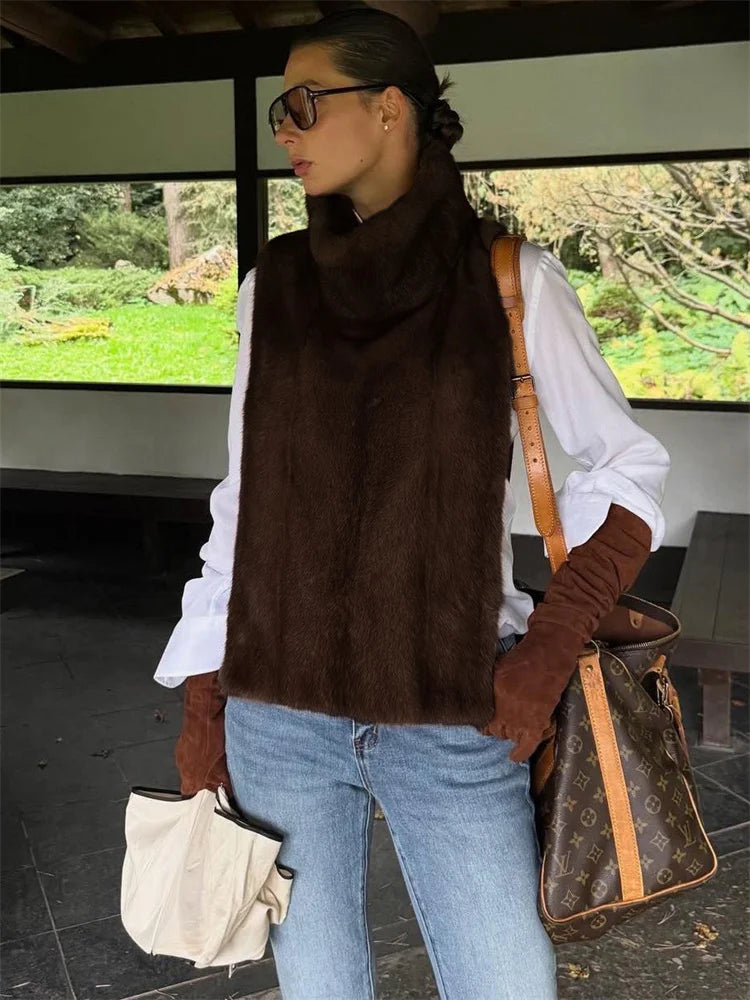 HARLI FAUX FUR TURTLENECK VEST