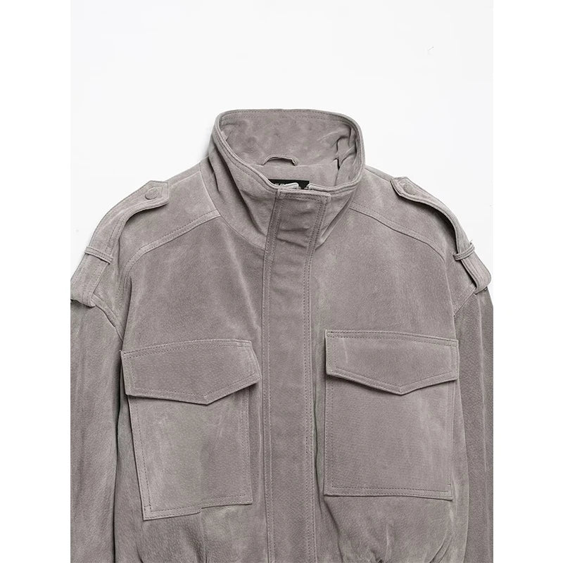Hannah Cropped Suede Bomber Jacket