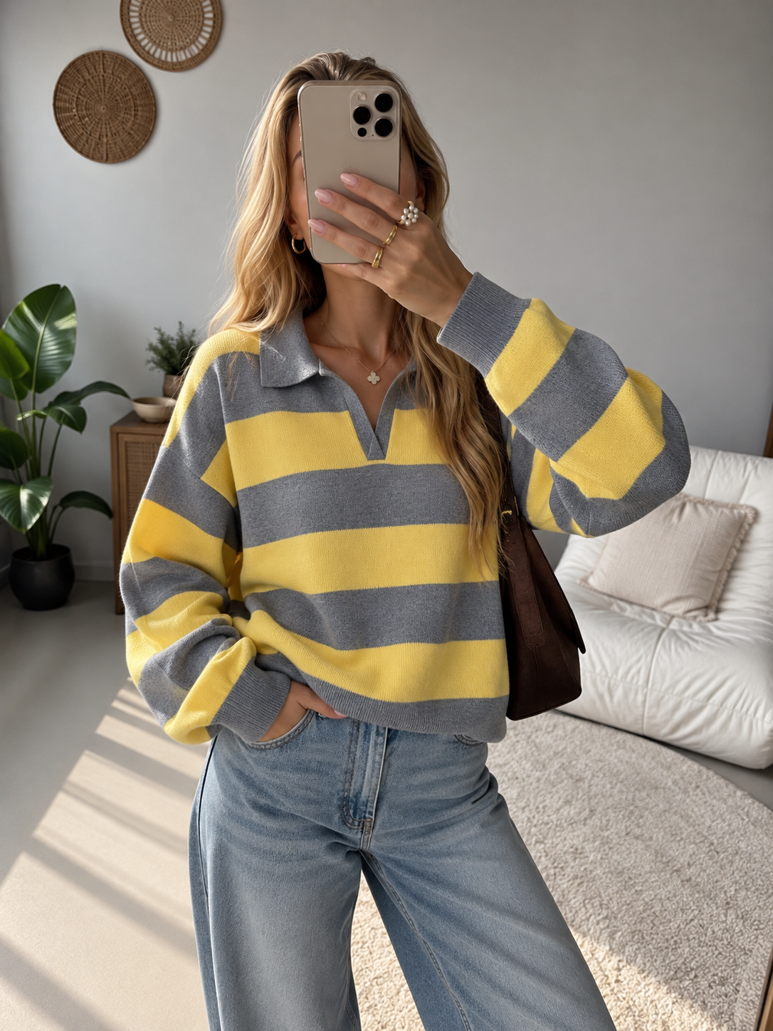 Joelene Striped Polo Collar Knit Sweater