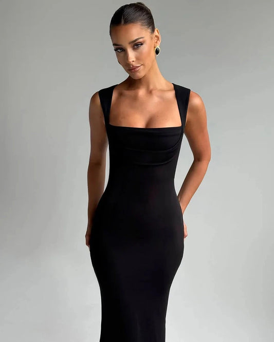 black midi dress