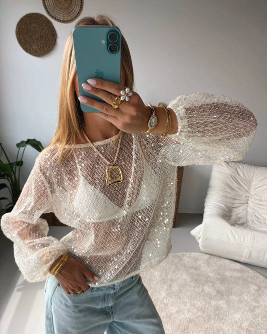 Amy Sequin Mesh Blouse