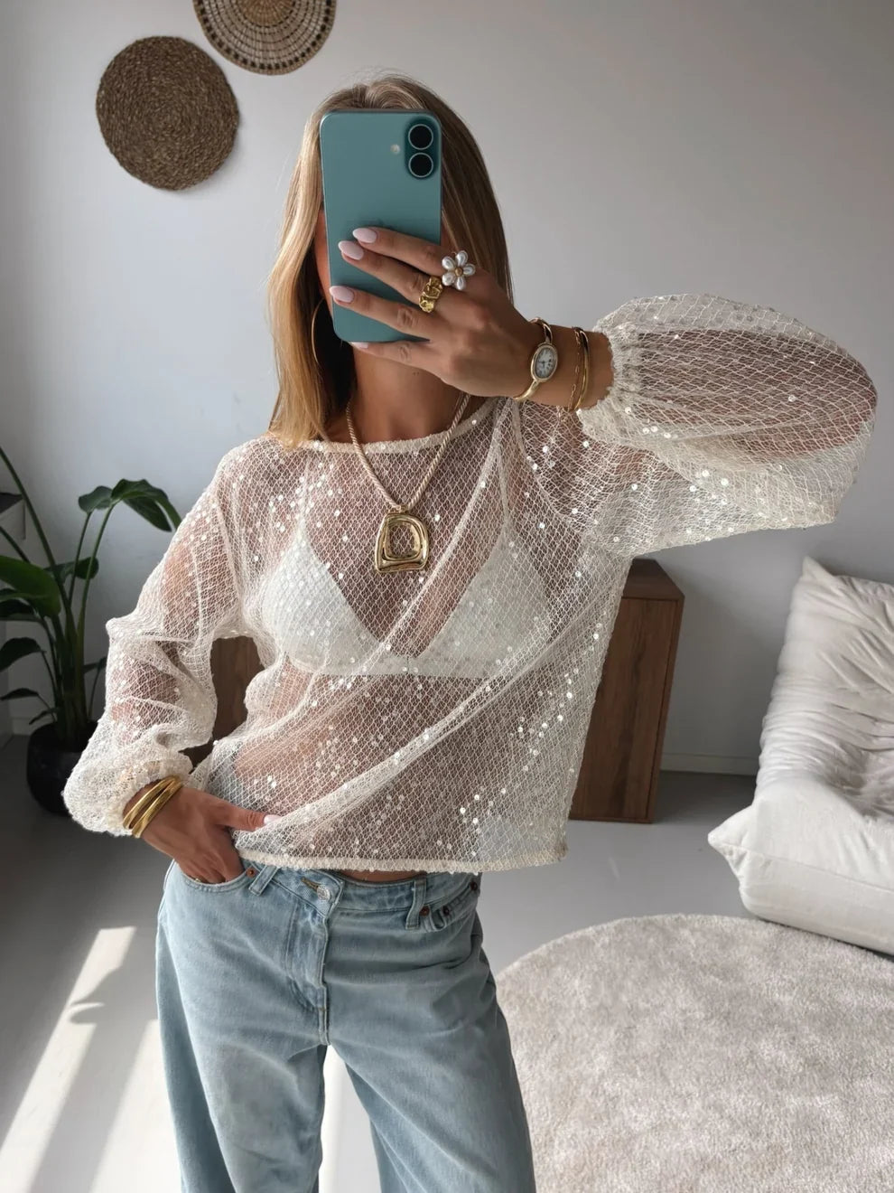 Amy Sequin Mesh Blouse