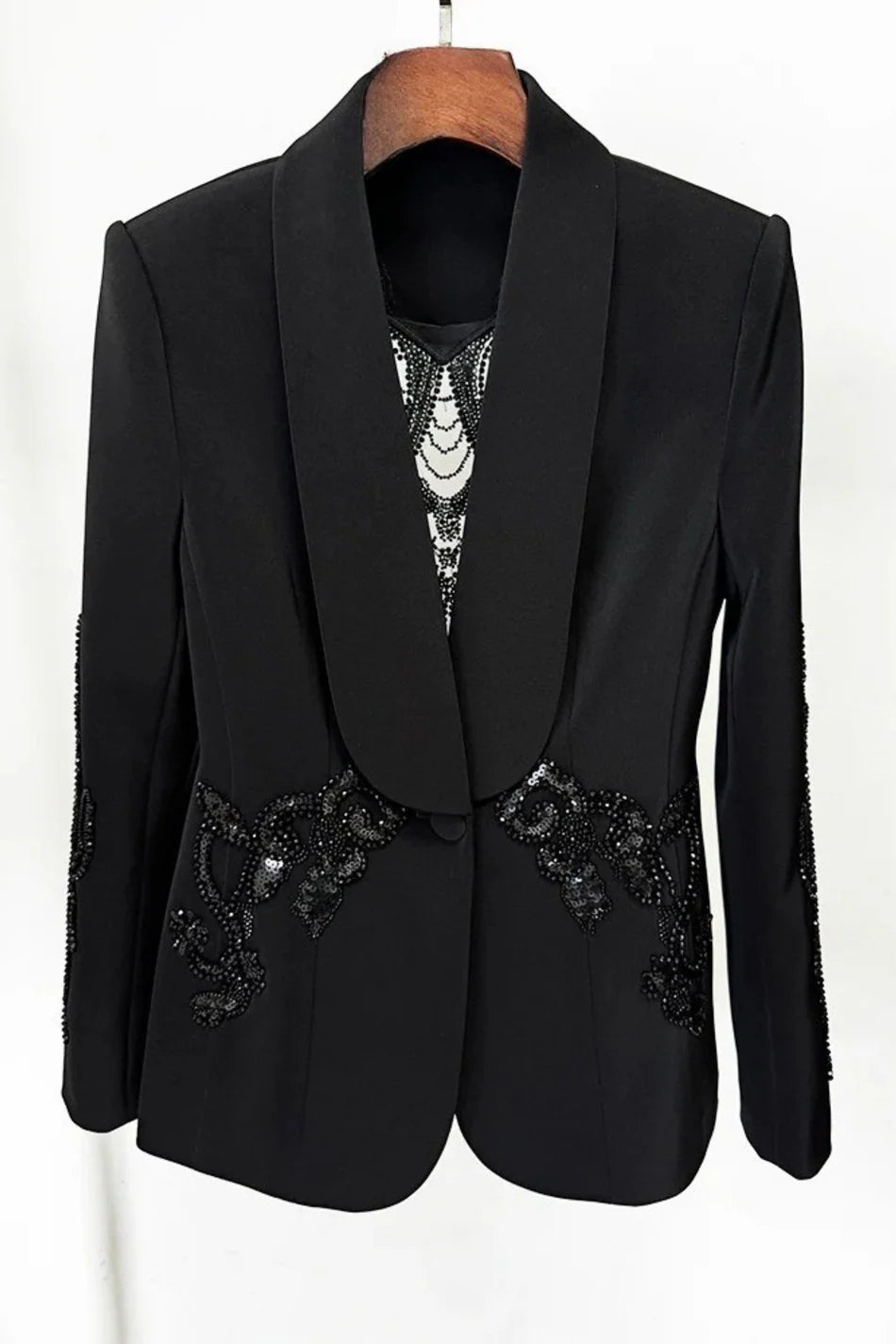 MILA EMBELLISHED BLAZER & SHEER WIDE-LEG PANT SET