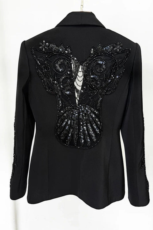 MILA EMBELLISHED BLAZER & SHEER WIDE-LEG PANT SET