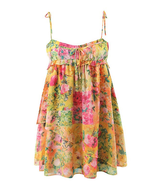 A floral mini dress with spaghetti straps
